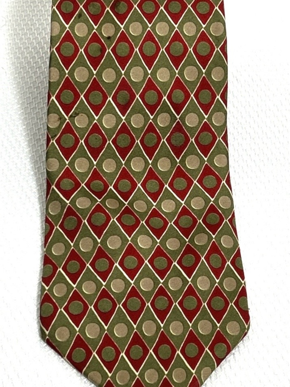 Brooks Brothers 100% Silk Tie Green Red Tan Art Deco Geometric Pattern Vintage
